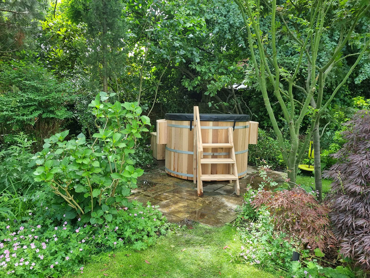 cedar wood hot tub garden