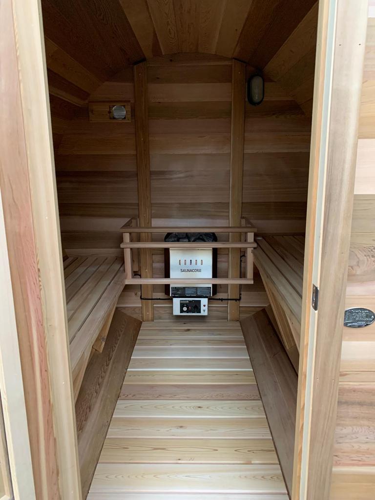 cedar wood barrel sauna internal